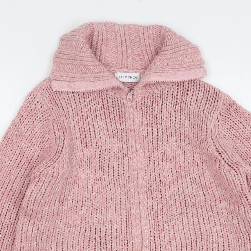Topshop Womens Pink Acrylic Full Zip Sweatshirt Size 10 Zip