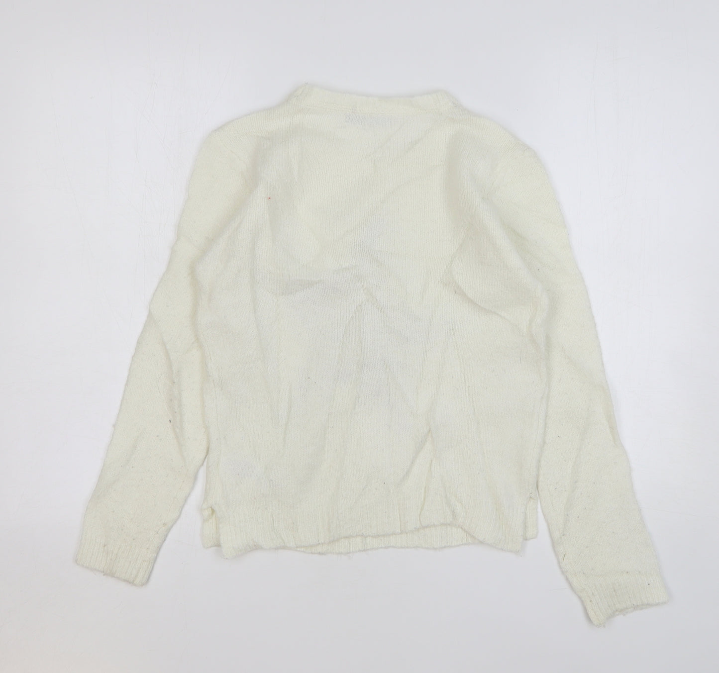 Marks and Spencer Girls Ivory Round Neck Acrylic Pullover Jumper Size 10-11 Years Pullover - Star