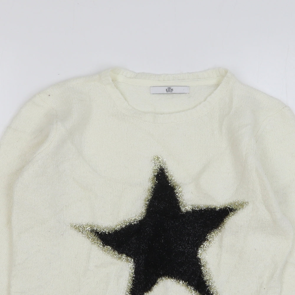 Marks and Spencer Girls Ivory Round Neck Acrylic Pullover Jumper Size 10-11 Years Pullover - Star
