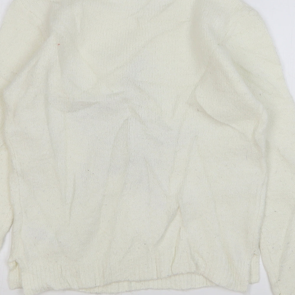 Marks and Spencer Girls Ivory Round Neck Acrylic Pullover Jumper Size 10-11 Years Pullover - Star