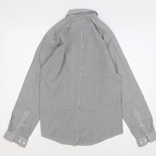 H&M Mens Green Striped Cotton Button-Up Size S Collared Button