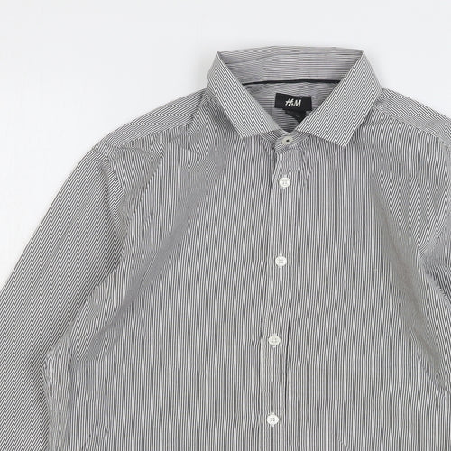 H&M Mens Green Striped Cotton Button-Up Size S Collared Button