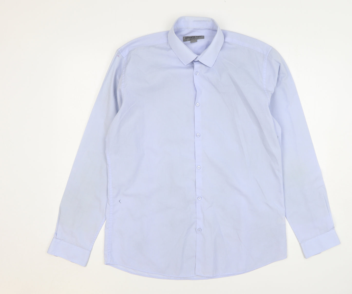 Cedar Wood State Mens Blue Polyester Dress Shirt Size 16 Collared Button