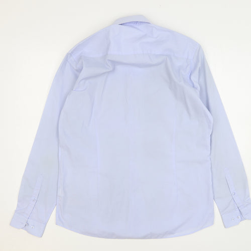 Cedar Wood State Mens Blue Polyester Dress Shirt Size 16 Collared Button