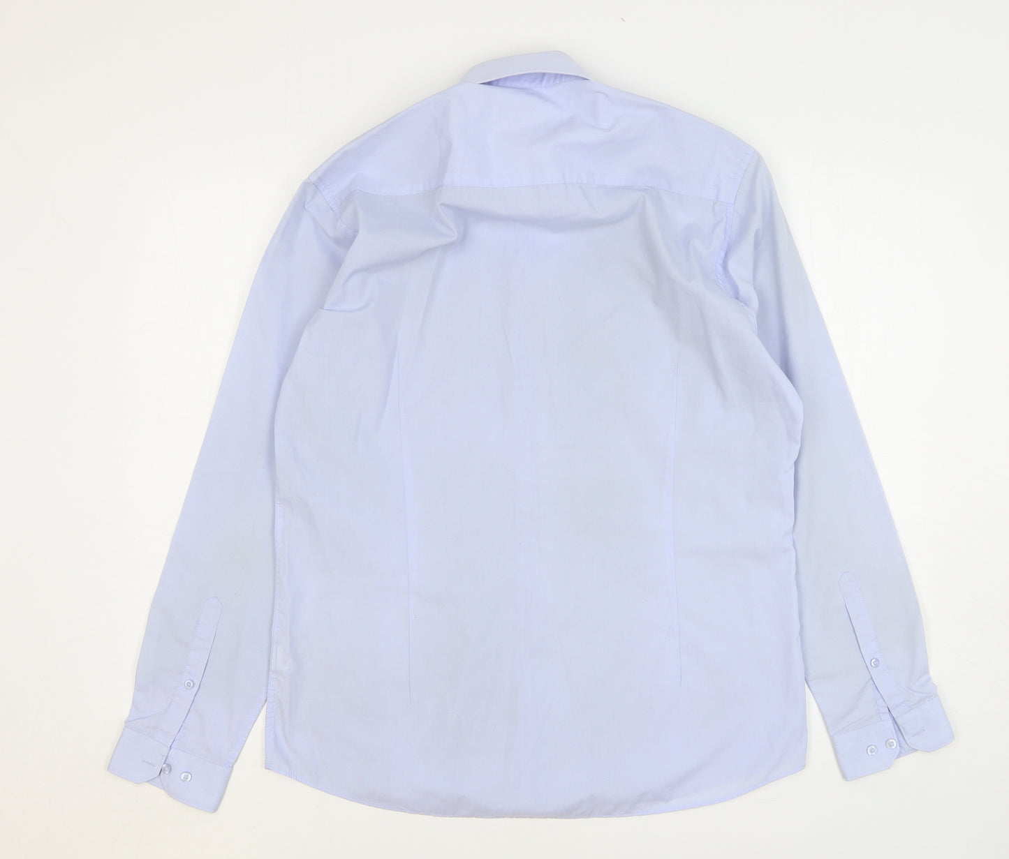 Cedar Wood State Mens Blue Polyester Dress Shirt Size 16 Collared Button