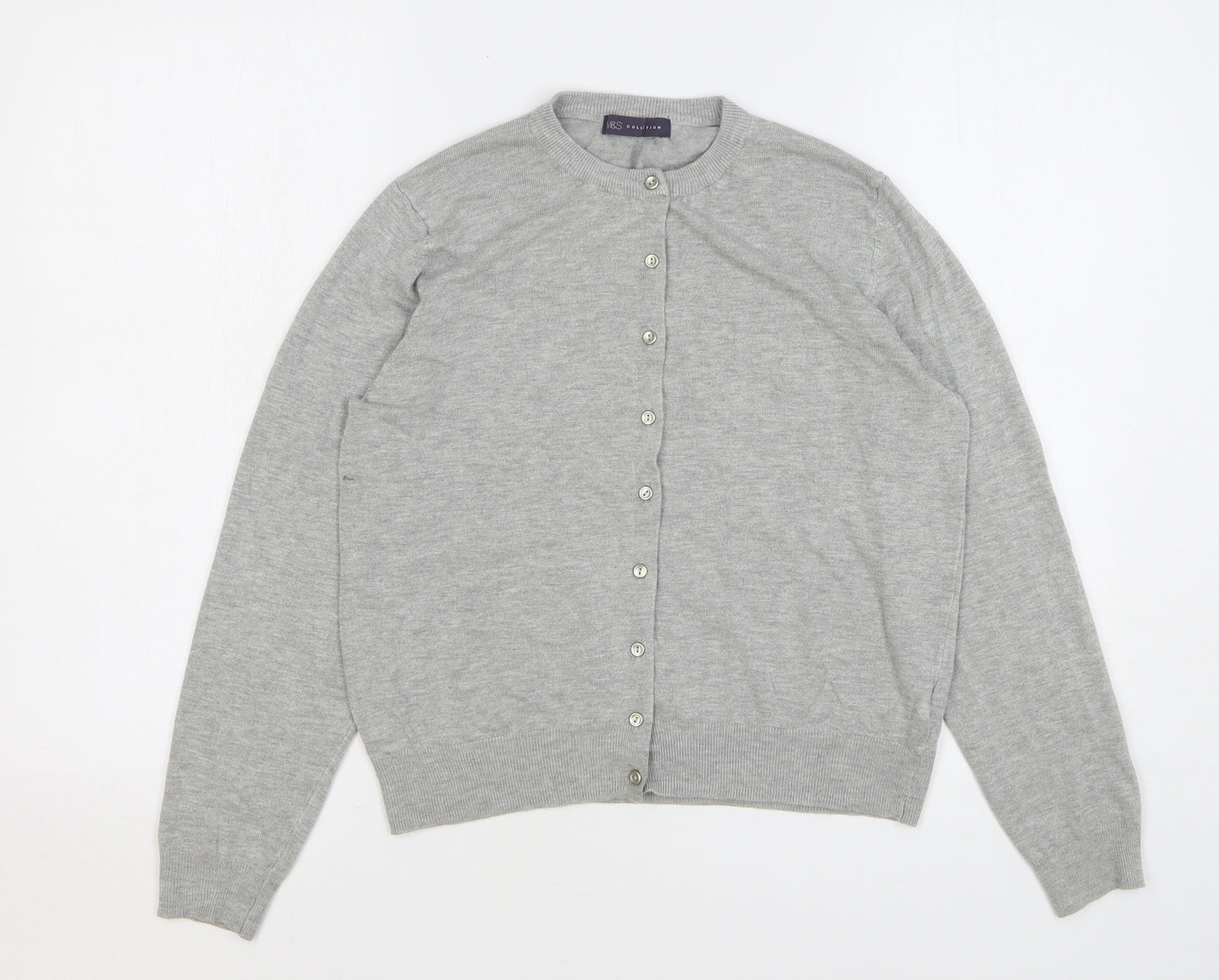 Marks and Spencer Womens Grey Round Neck Viscose Cardigan Jumper Size 14