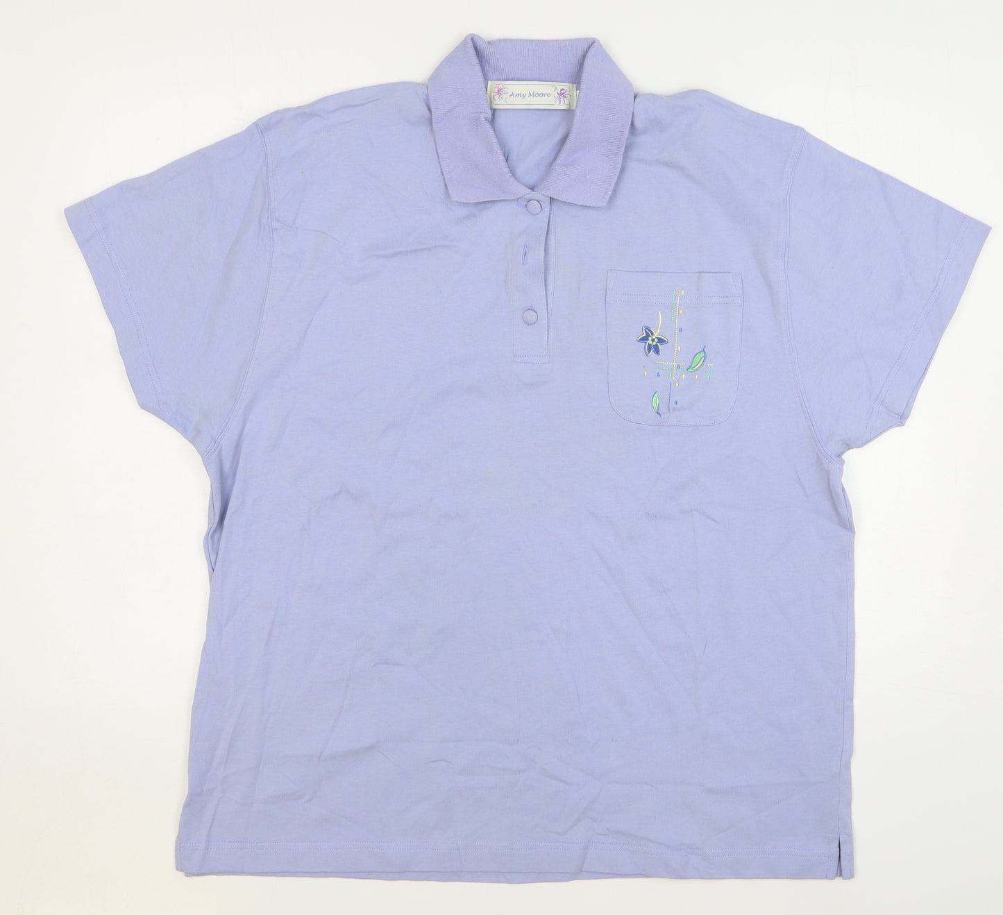 Amy Moore Womens Purple Floral Cotton Basic Polo Size L Collared