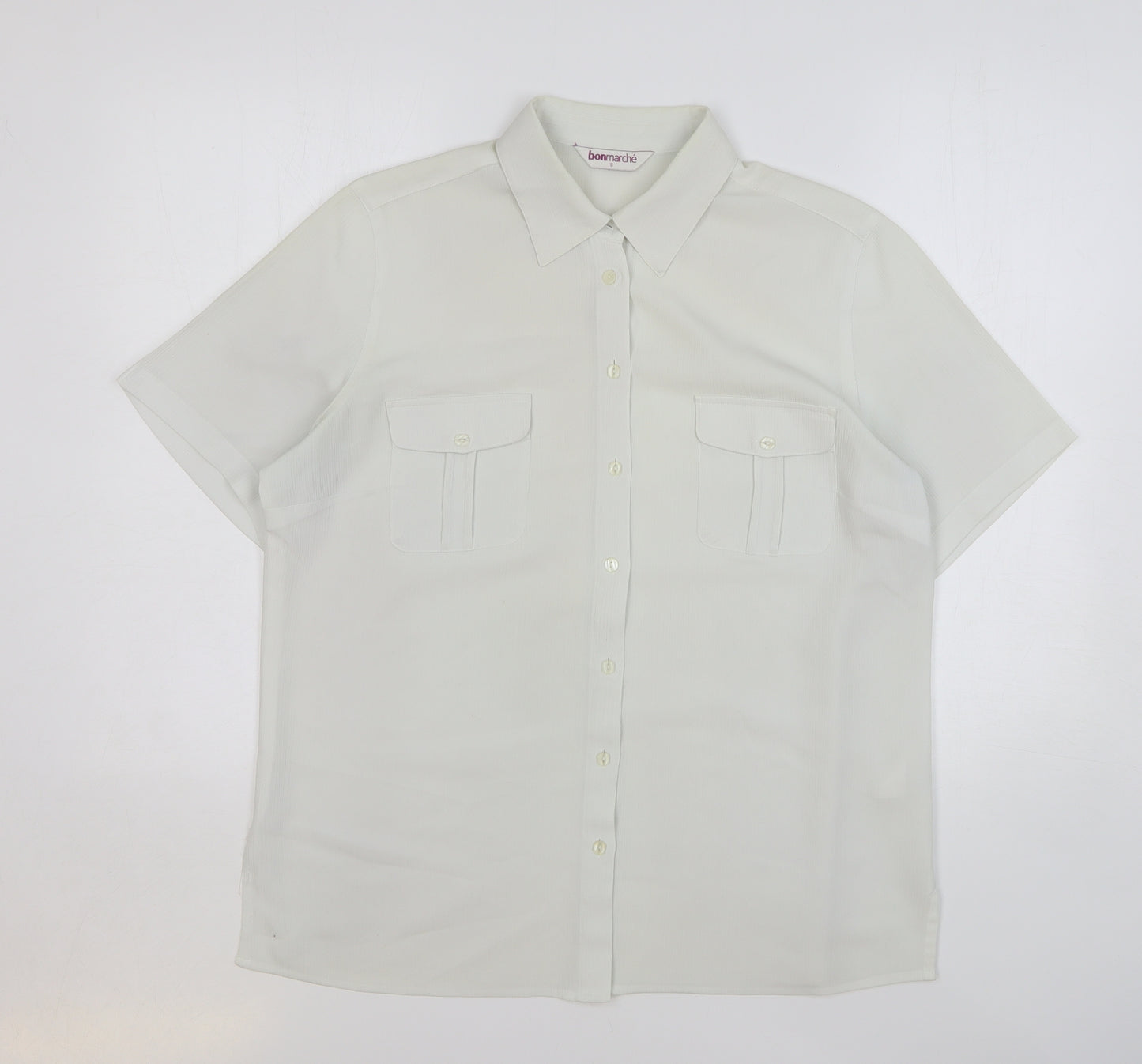 Bonmarche Womens White Polyester Basic Button-Up Size 16 Collared