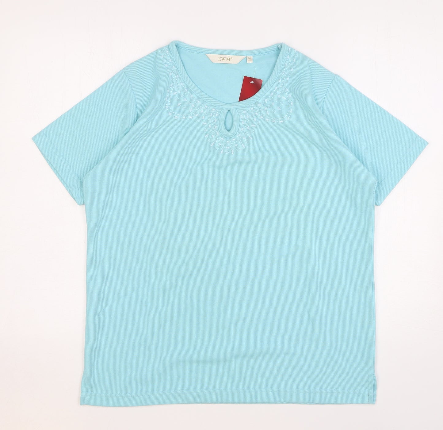 EWM Womens Blue Polyester Basic T-Shirt Size 14 Round Neck