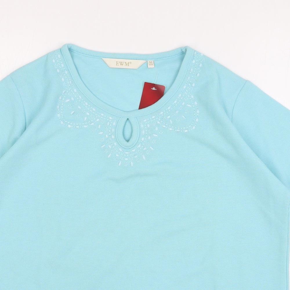 EWM Womens Blue Polyester Basic T-Shirt Size 14 Round Neck