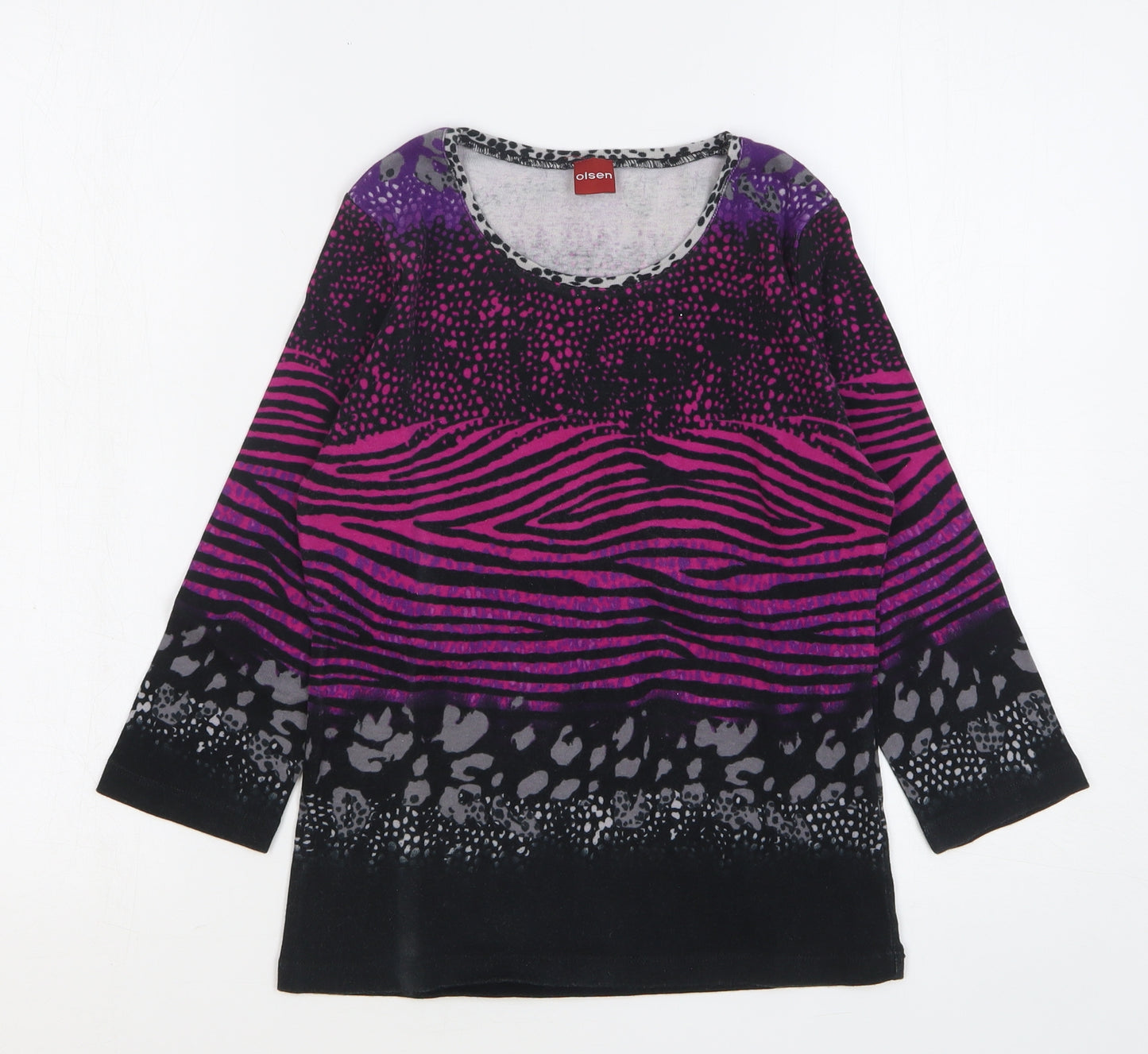 Olsen Womens Multicoloured Animal Print Cotton Basic T-Shirt Size 8 Round Neck