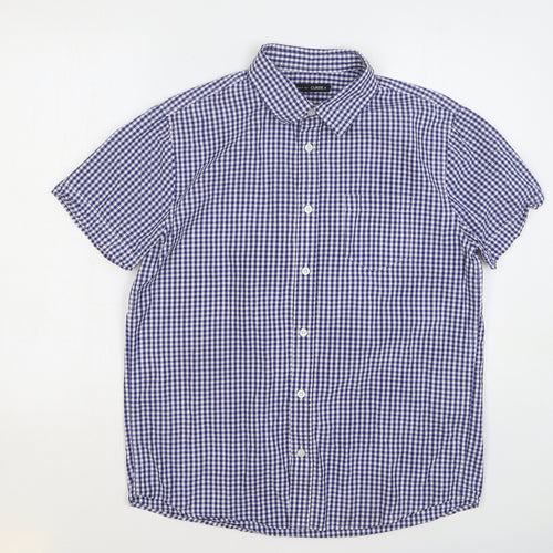 Clride Mens Blue Check Cotton Button-Up Size S Collared Button
