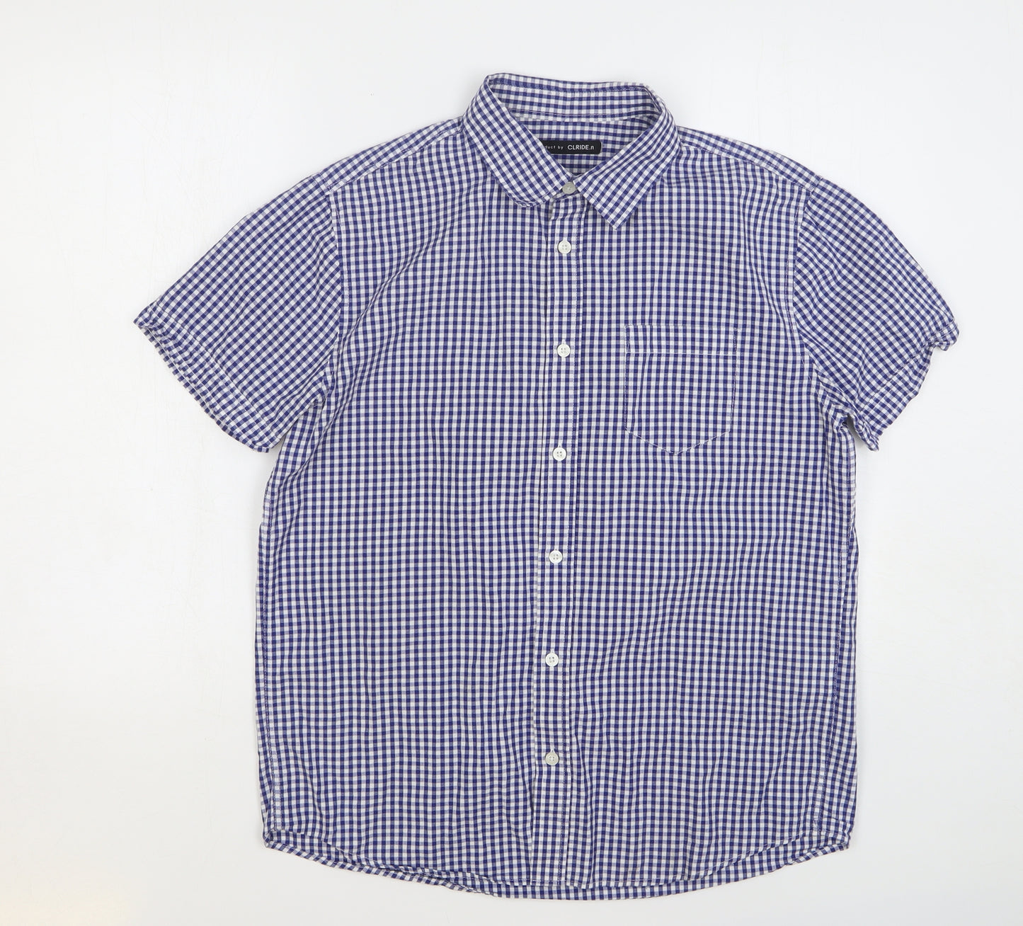 Clride Mens Blue Check Cotton Button-Up Size S Collared Button