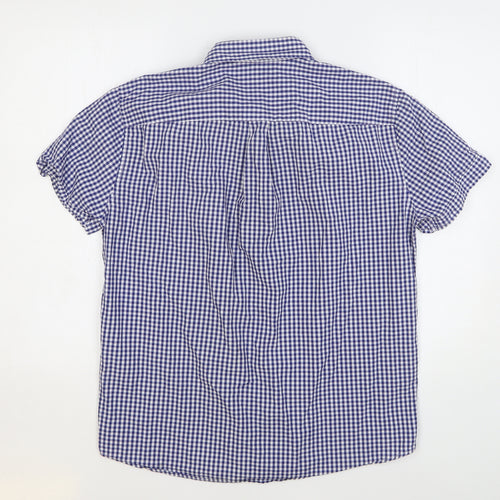 Clride Mens Blue Check Cotton Button-Up Size S Collared Button