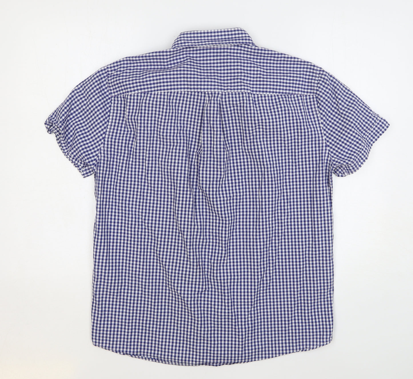Clride Mens Blue Check Cotton Button-Up Size S Collared Button