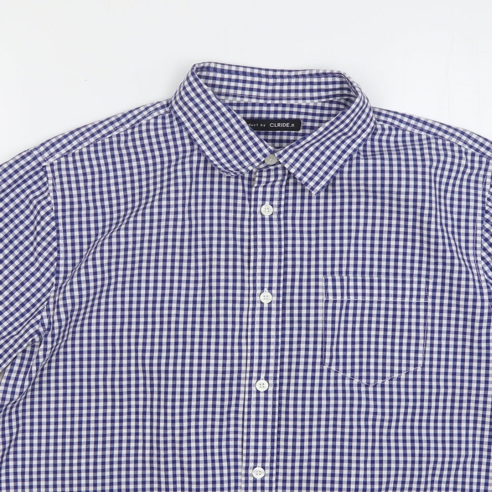 Clride Mens Blue Check Cotton Button-Up Size S Collared Button