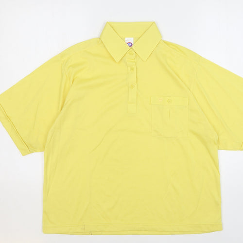 C&A Womens Yellow Polyester Basic Polo Size 16 Collared