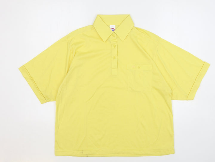 C&A Womens Yellow Polyester Basic Polo Size 16 Collared