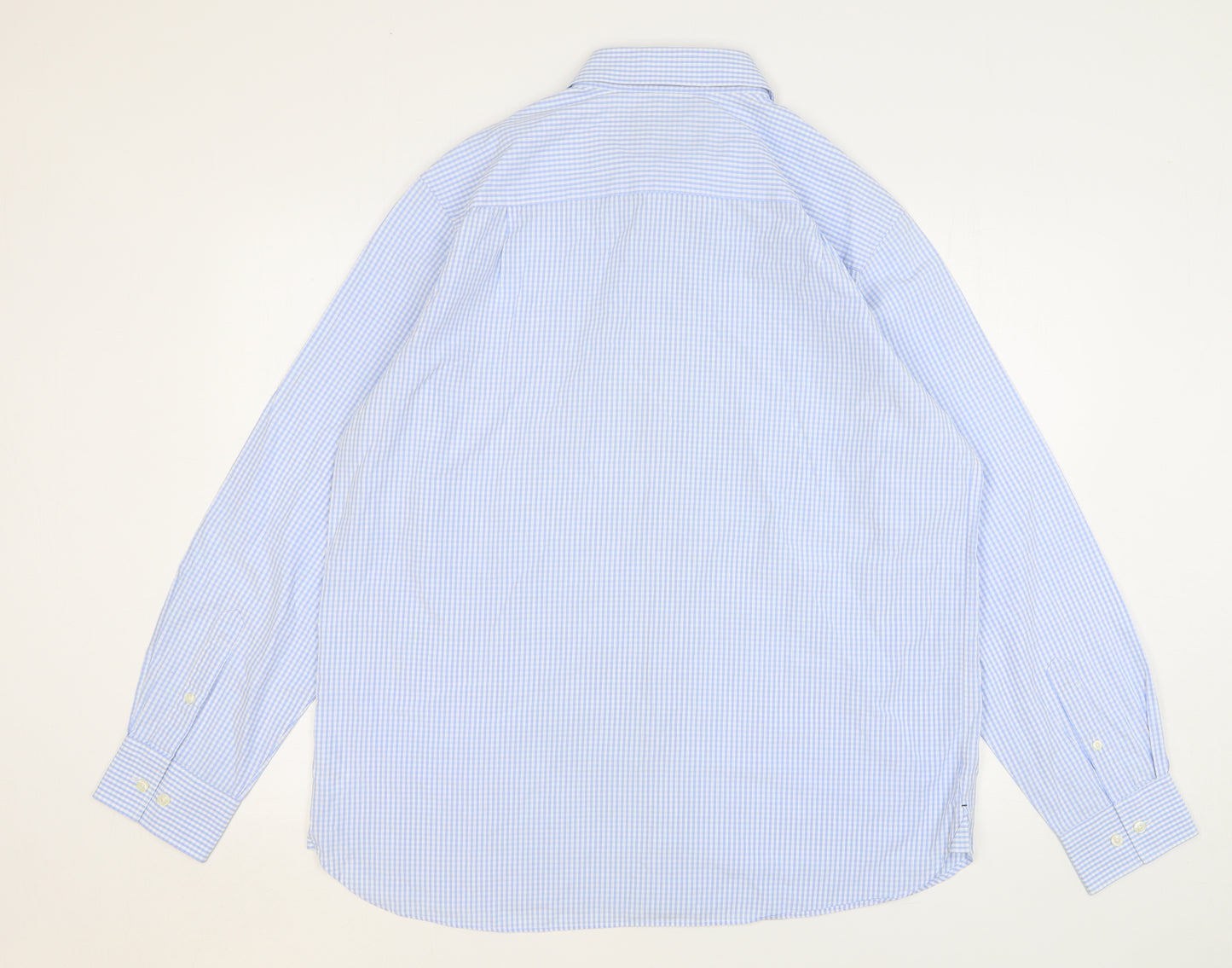 Stone Bay Mens Blue Check Cotton Dress Shirt Size L Collared Button