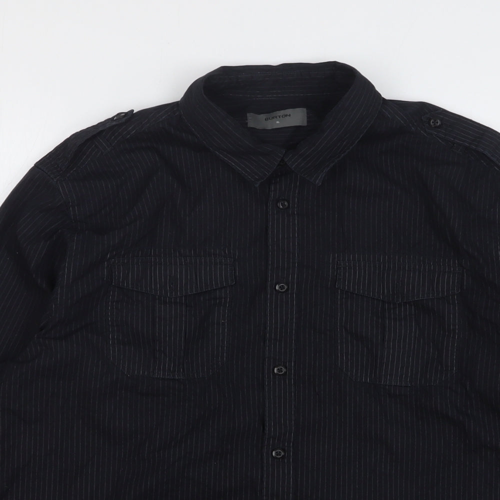 Burton Mens Brown Striped Cotton Button-Up Size XL Collared Button