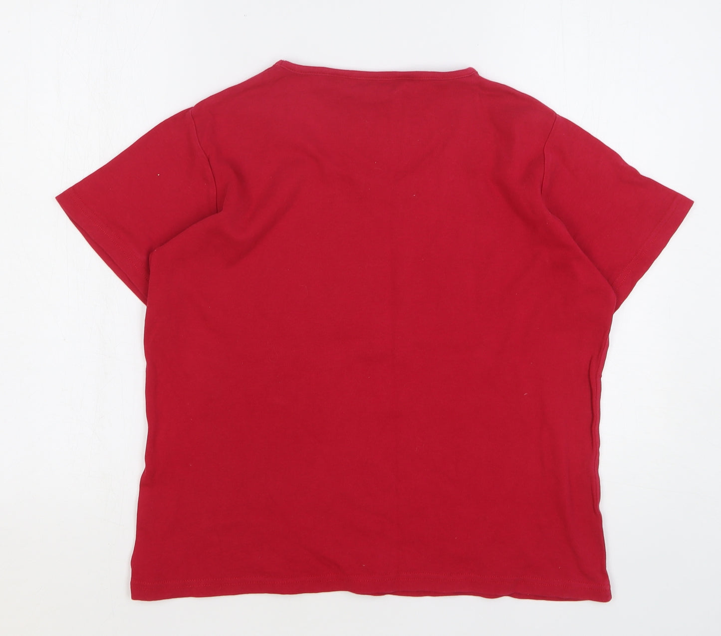 EWM Womens Red Cotton Basic T-Shirt Size 14 Round Neck - Sail Boat