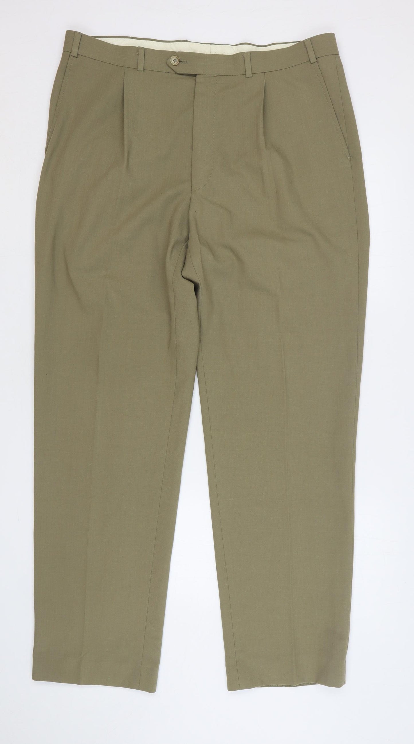 Marks and Spencer Womens Green Polyester Trousers Size 38 L34 in Regular Button