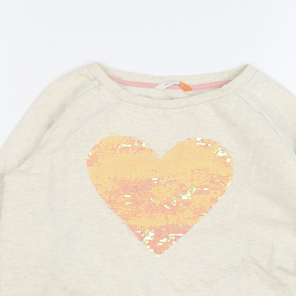 John Lewis Girls Beige Cotton Pullover Sweatshirt Size 12 Years Pullover - Love Heart