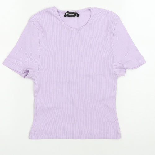 PRETTYLITTLETHING Womens Purple Polyester Cropped T-Shirt Size S Round Neck