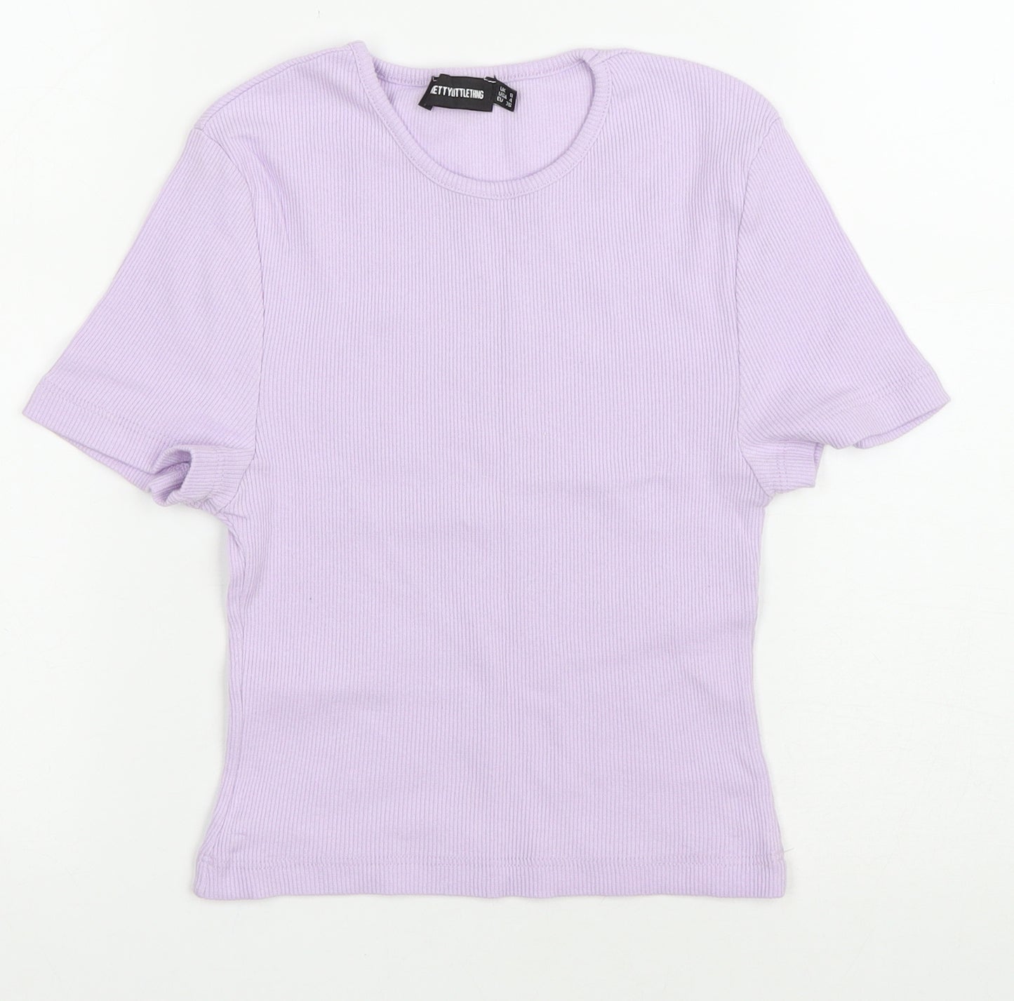 PRETTYLITTLETHING Womens Purple Polyester Cropped T-Shirt Size S Round Neck