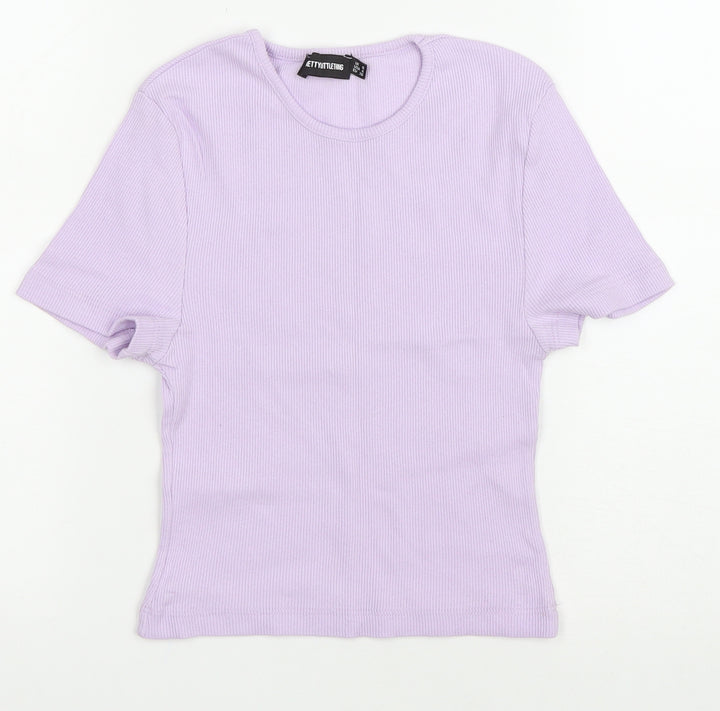 PRETTYLITTLETHING Womens Purple Polyester Cropped T-Shirt Size S Round Neck