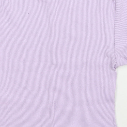 PRETTYLITTLETHING Womens Purple Polyester Cropped T-Shirt Size S Round Neck