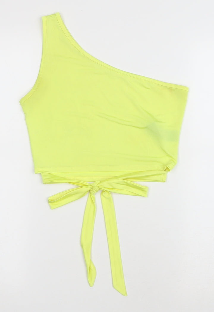 Miss Selfridge Womens Yellow Polyester Cropped Tank Size 10 One Shoulder