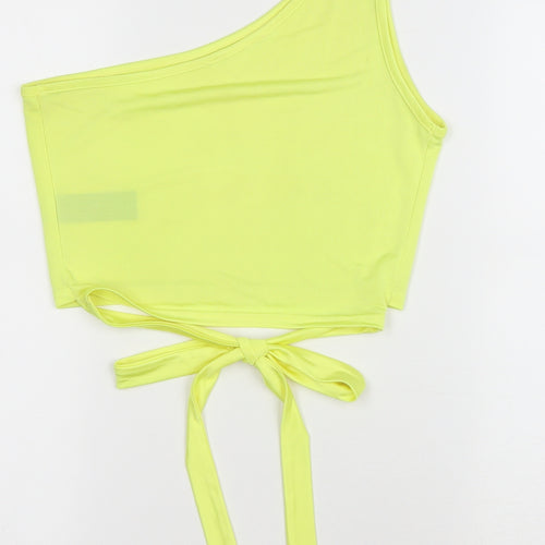 Miss Selfridge Womens Yellow Polyester Cropped Tank Size 10 One Shoulder