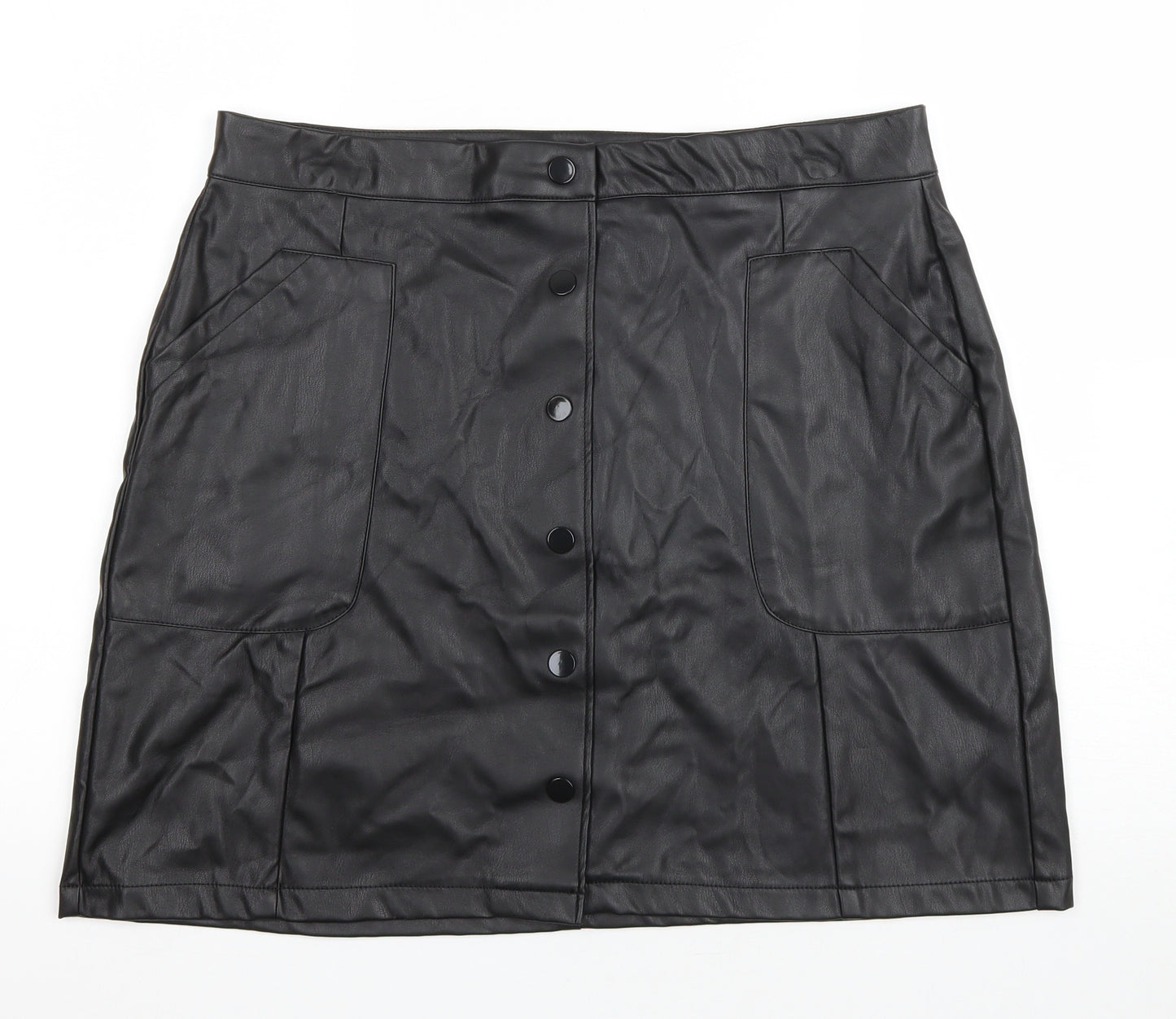 George Womens Black Polyester A-Line Skirt Size 18 Snap