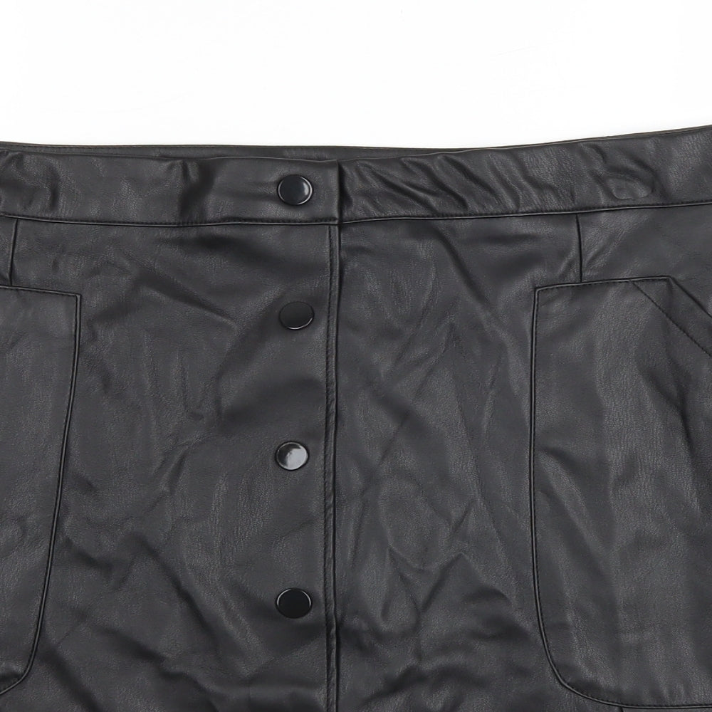 George Womens Black Polyester A-Line Skirt Size 18 Snap