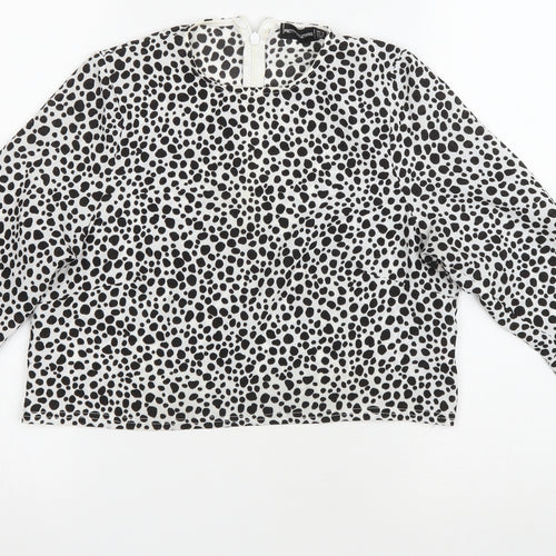 PRETTYLITTLETHING Womens White Animal Print Polyester Cropped T-Shirt Size 10 Round Neck - Dalmatian print