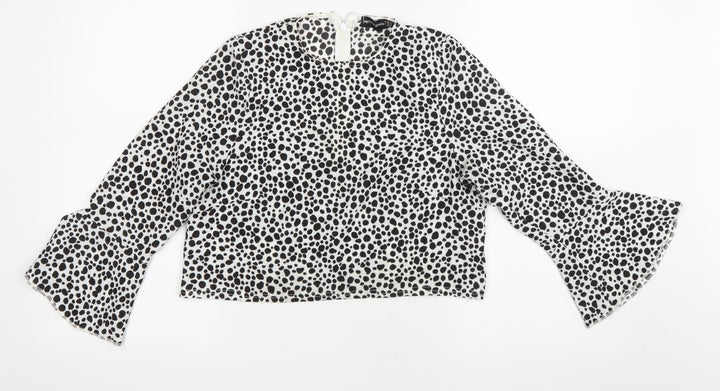 PRETTYLITTLETHING Womens White Animal Print Polyester Cropped T-Shirt Size 10 Round Neck - Dalmatian print