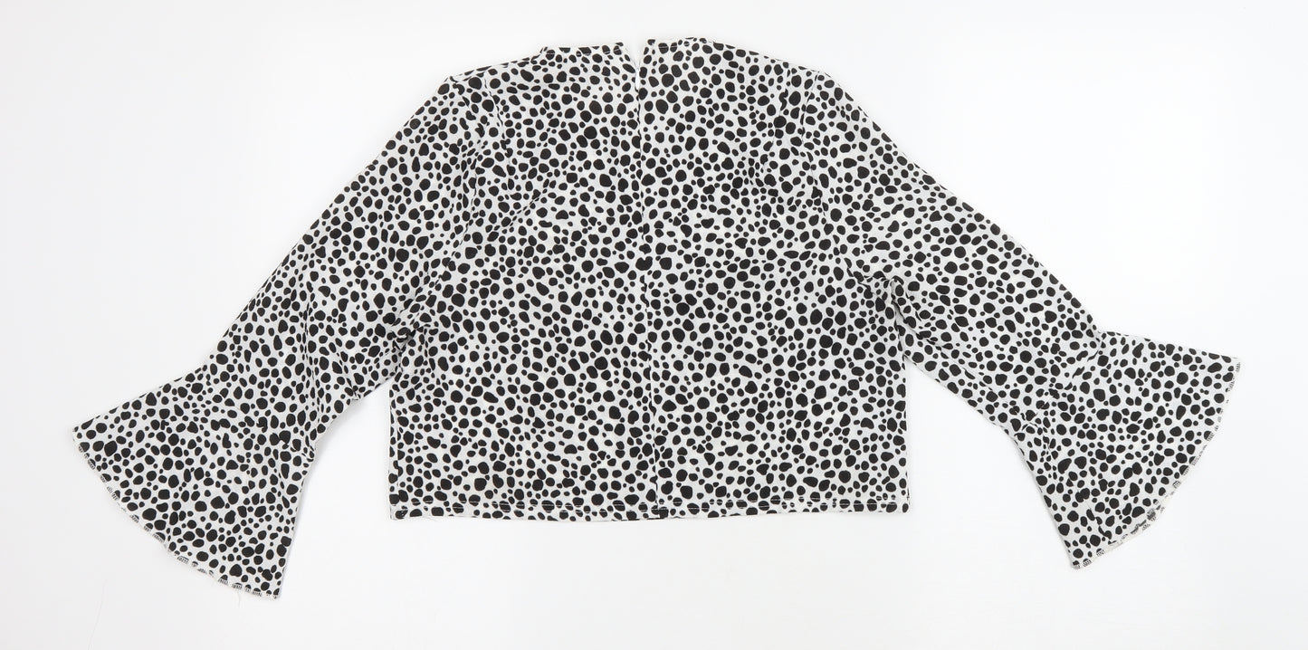 PRETTYLITTLETHING Womens White Animal Print Polyester Cropped T-Shirt Size 10 Round Neck - Dalmatian print