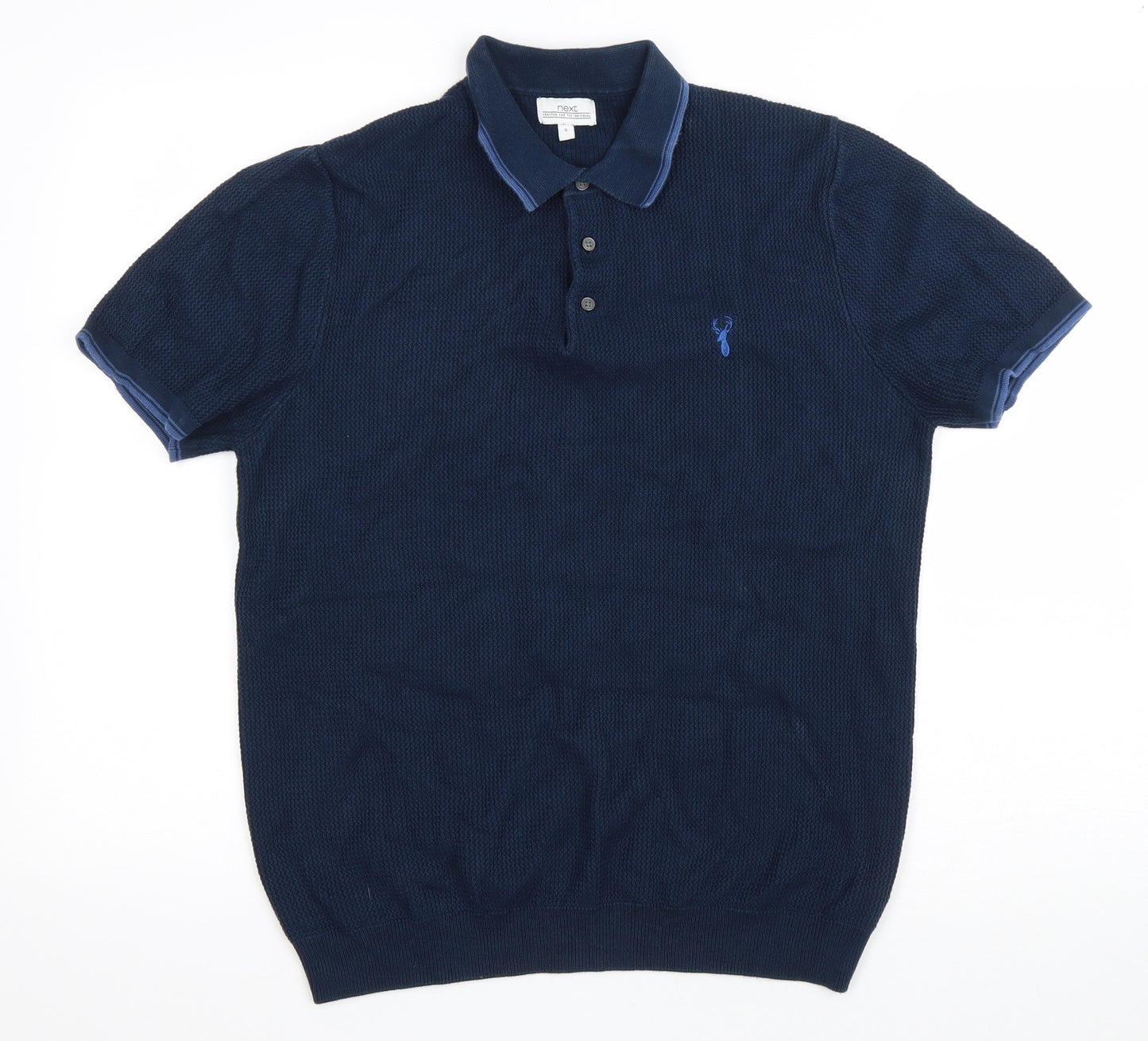 NEXT Mens Blue Cotton Polo Size S Collared Button - Stag