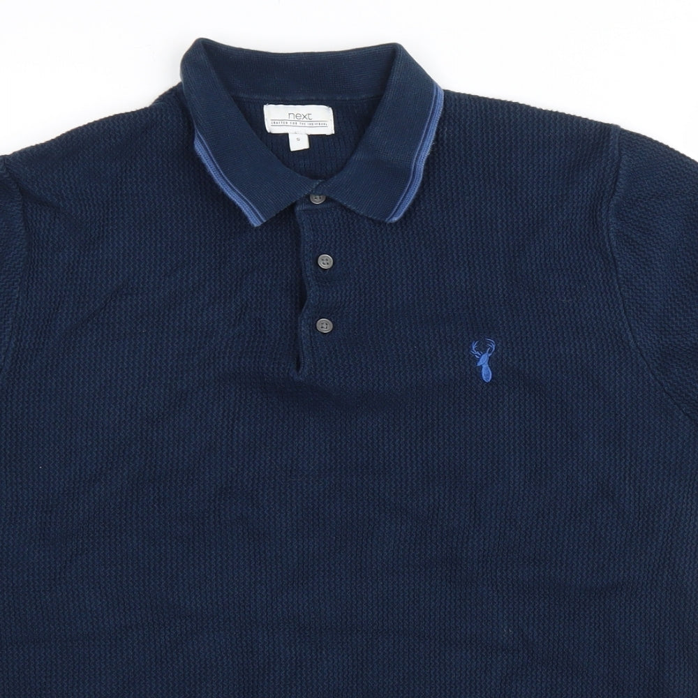 NEXT Mens Blue Cotton Polo Size S Collared Button - Stag