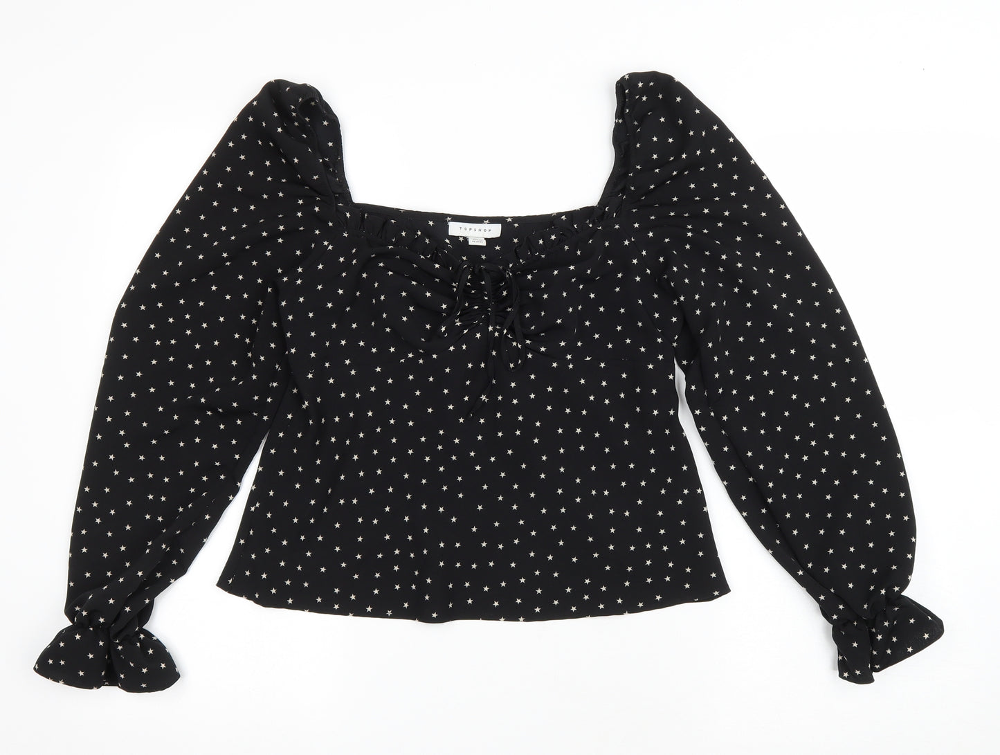 Topshop Womens Black Geometric Polyester Basic T-Shirt Size 10 Sweetheart - Stars