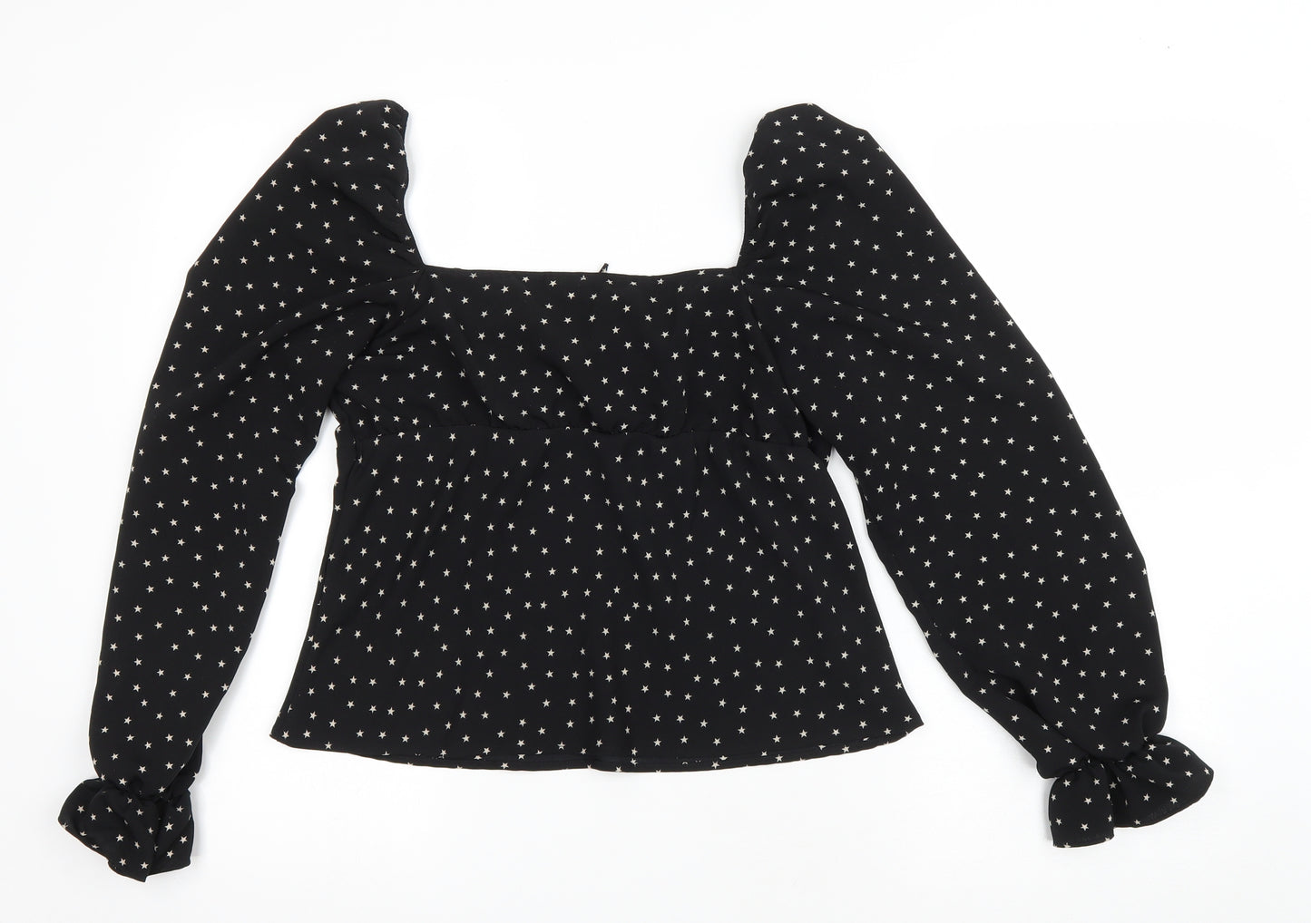 Topshop Womens Black Geometric Polyester Basic T-Shirt Size 10 Sweetheart - Stars