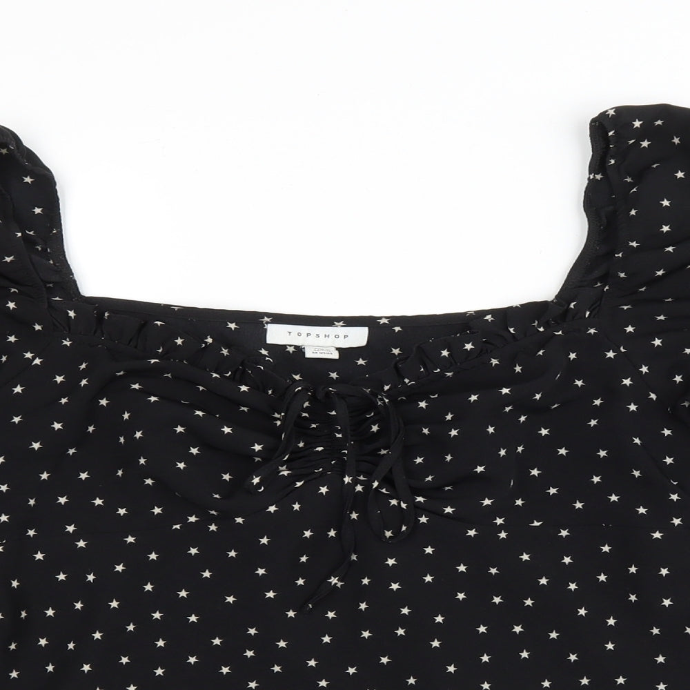 Topshop Womens Black Geometric Polyester Basic T-Shirt Size 10 Sweetheart - Stars
