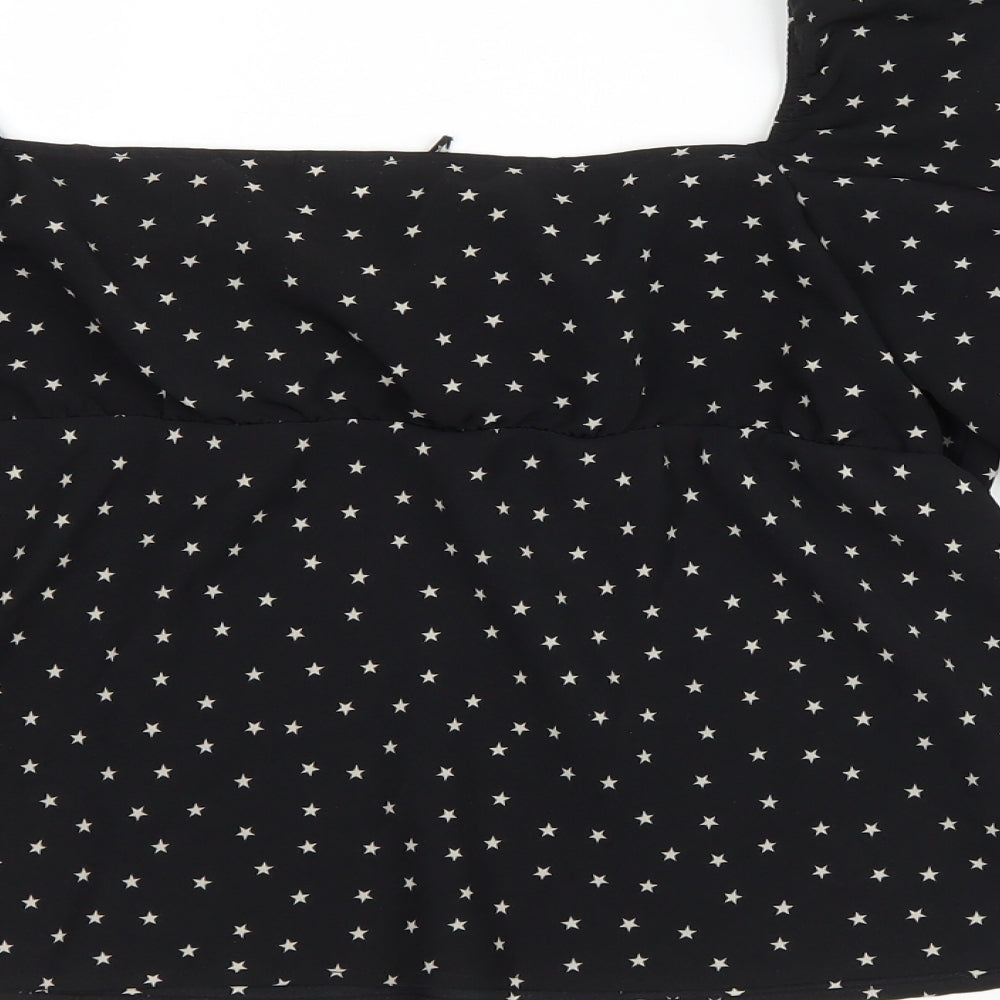 Topshop Womens Black Geometric Polyester Basic T-Shirt Size 10 Sweetheart - Stars