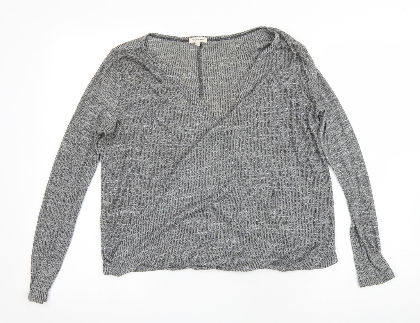 River Island Womens Grey V-Neck Viscose Wrap Jumper Size 8