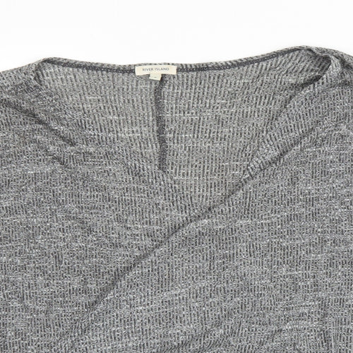 River Island Womens Grey V-Neck Viscose Wrap Jumper Size 8