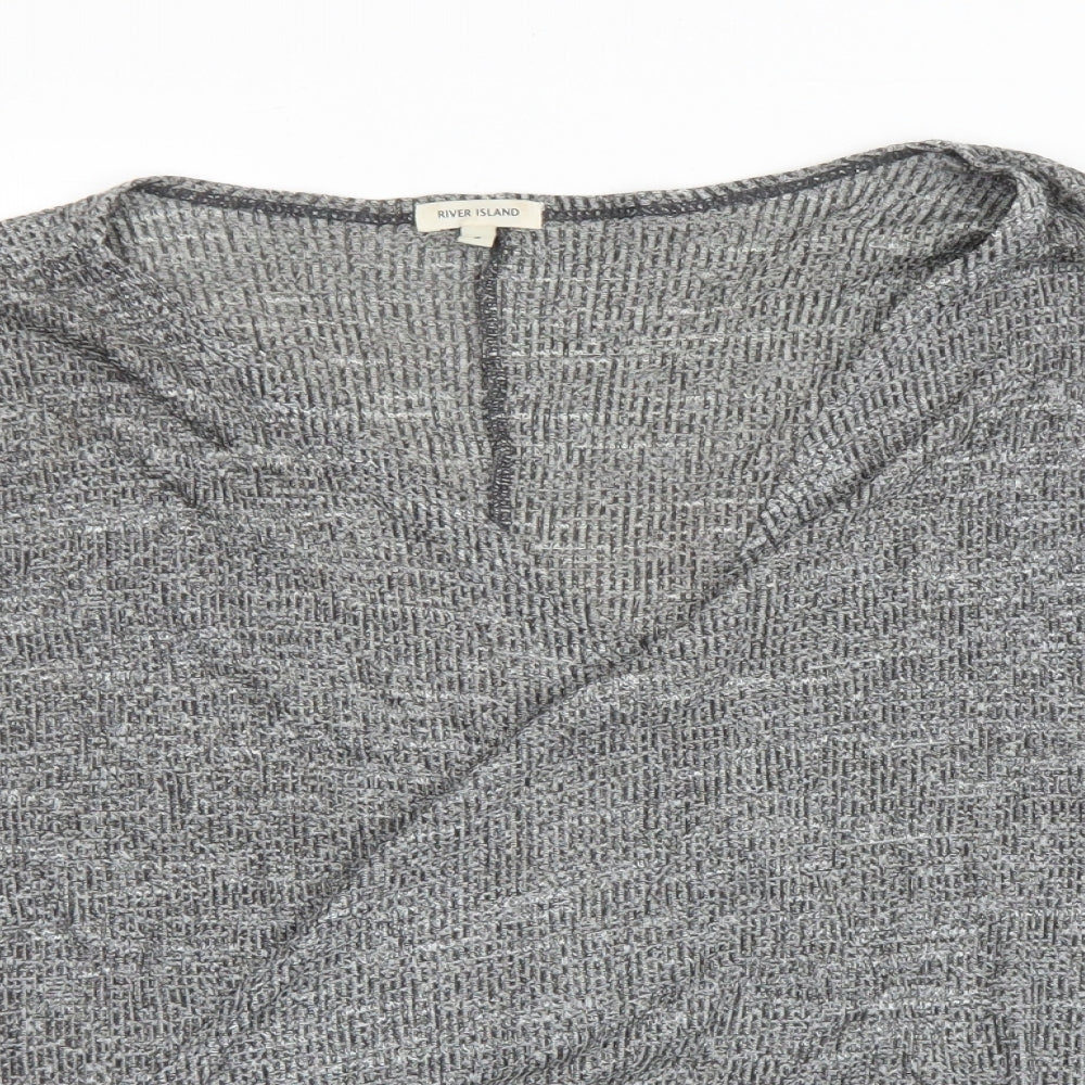 River Island Womens Grey V-Neck Viscose Wrap Jumper Size 8