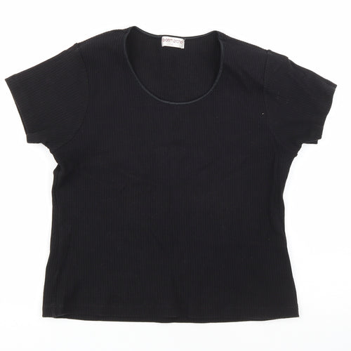 Bonmarché Womens Black Cotton Basic T-Shirt Size L Scoop Neck
