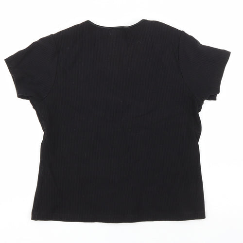 Bonmarché Womens Black Cotton Basic T-Shirt Size L Scoop Neck