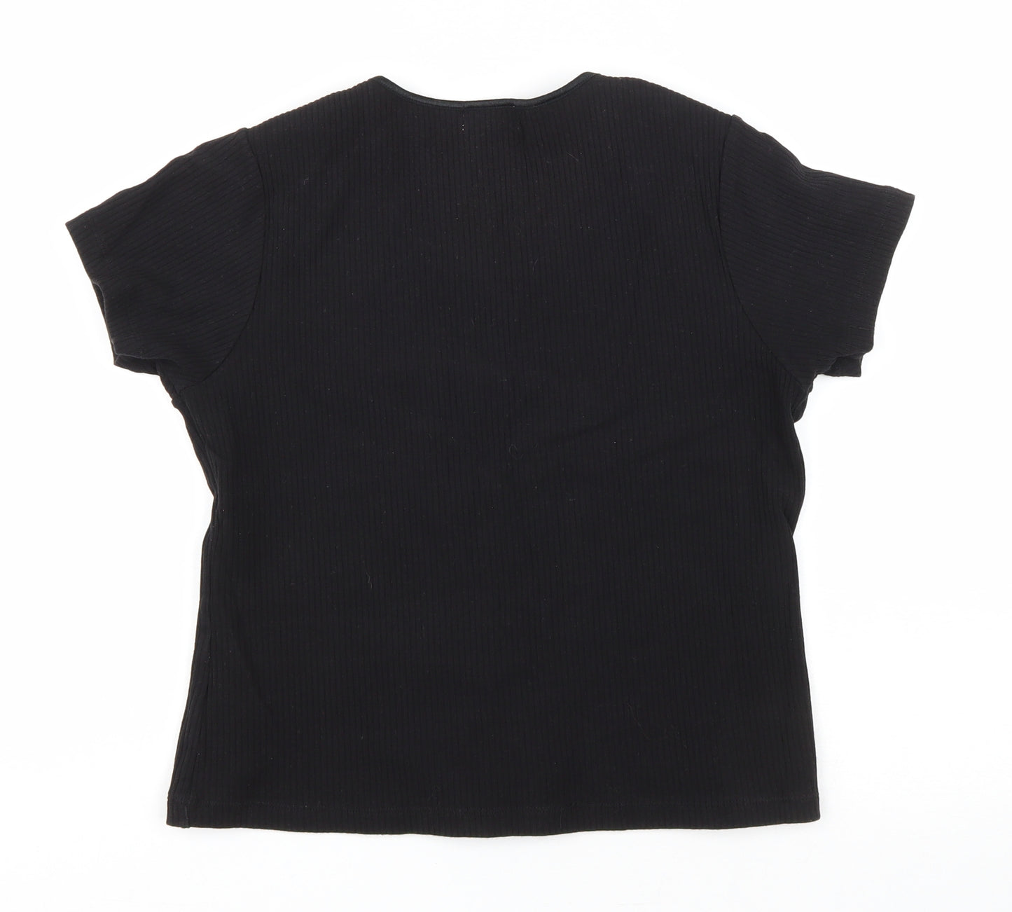 Bonmarché Womens Black Cotton Basic T-Shirt Size L Scoop Neck